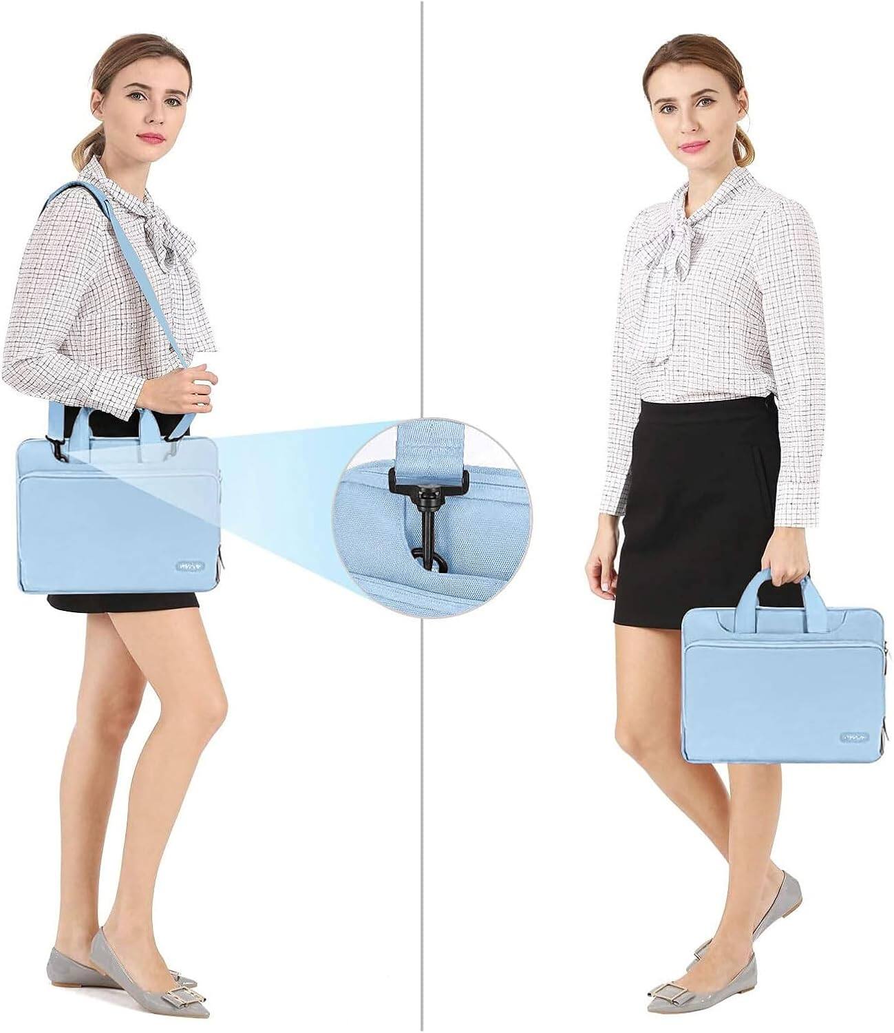 Alt View 1. mosiso - 360 Protective Laptop Bag 13.3 inch, Computer Carrying Case with Shoulder Strap for MacBook Air Pro 13 14 HP Dell - Air Blue.