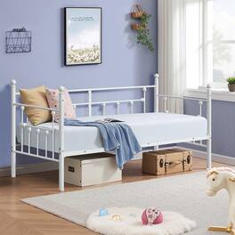 Vecelo - Metal Twin Size Daybed Frame with Slats, Headboard & 12.6" Storage Space for Bedroom Guest Room or Living Room - White