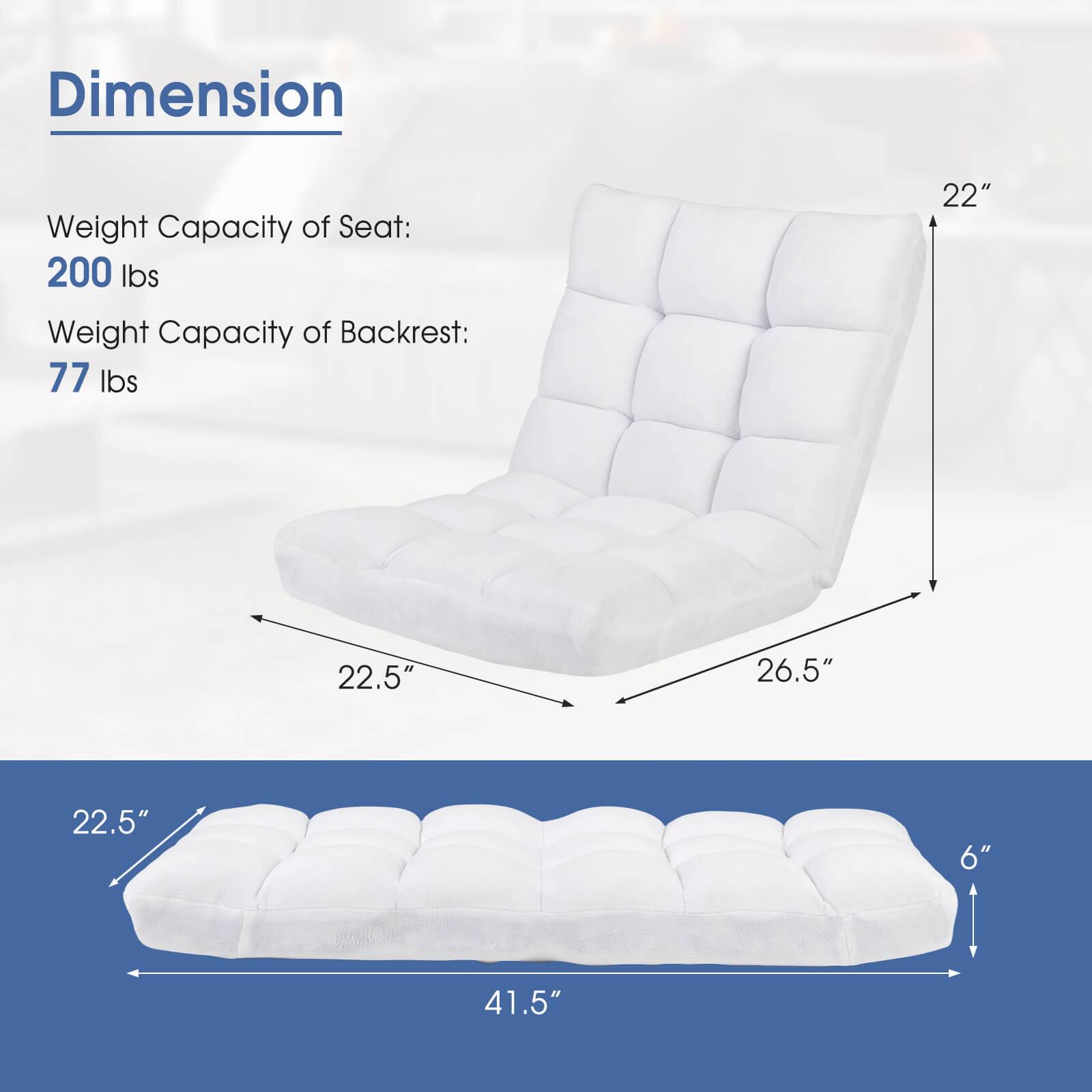 Dimension

Weight Capacity of Seat: 200 lbs

Weight Capacity of Backrest: 77 lbs

- Height: 22"
- Width: 22.5"
- Depth: 26.5"
- Seat Height: 6"
- Seat Width: 41.5"
