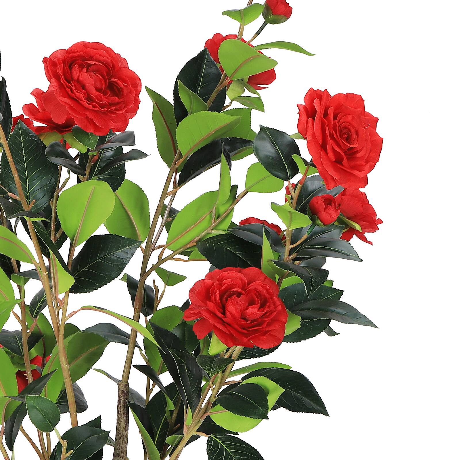 Left. Oumilen - 2 Pack Artificial Red Camellia Tree in Black Pot - Red.