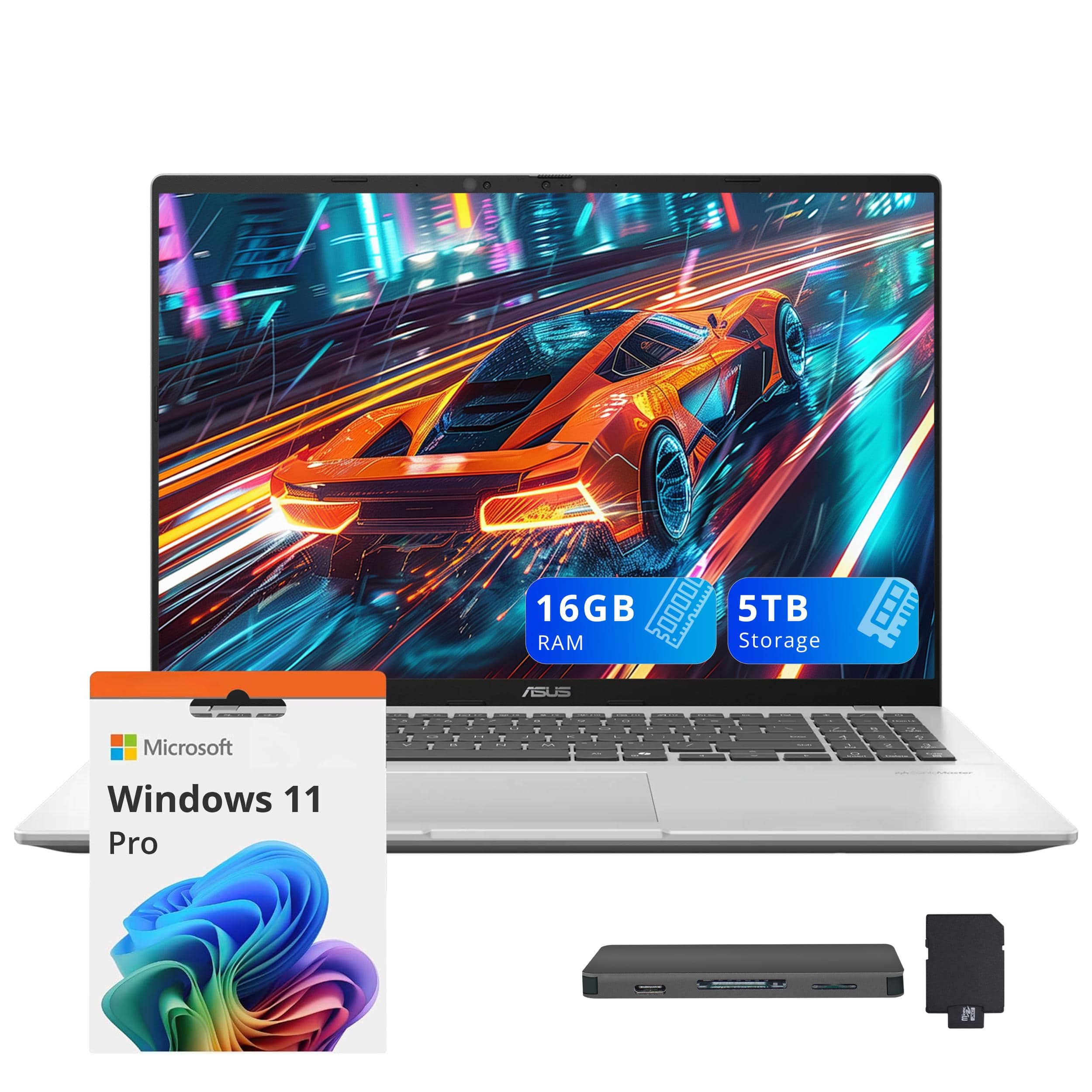 ASUS - Vivobook 16" WUXGA Laptop,Snapdragon X X126100,16GB RAM,4TB SSD+1TB Dock Set,Qualcomm Adreno,Win 11 Pro - Silver