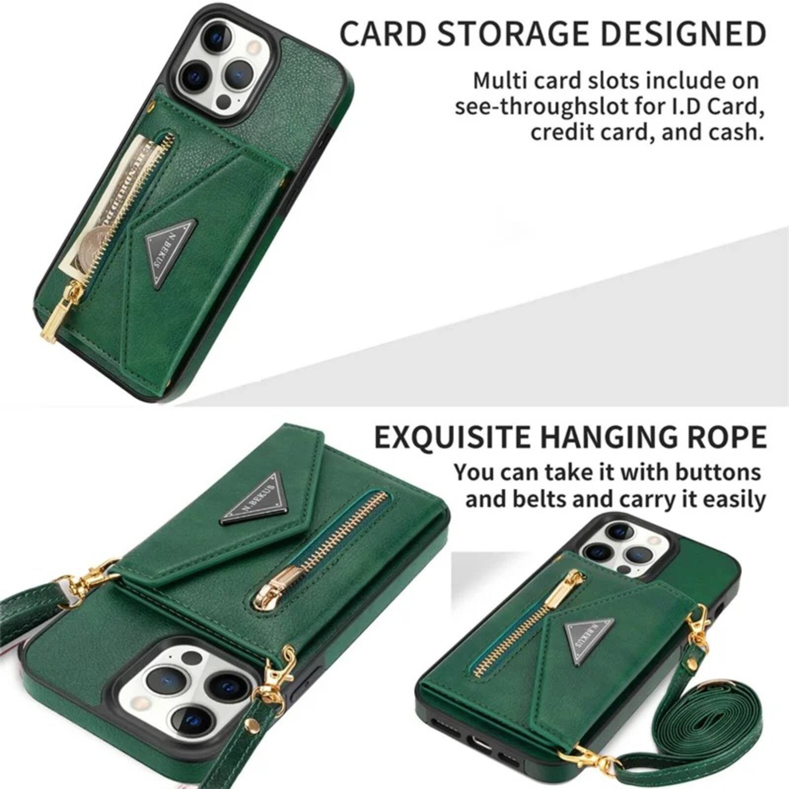 CARD STORAGE DESIGNED  
Multi card slots include on see-through slot for I.D Card, credit card, and cash.

EXQUISITE HANGING ROPE  
You can take it with buttons and belts and carry it easily
