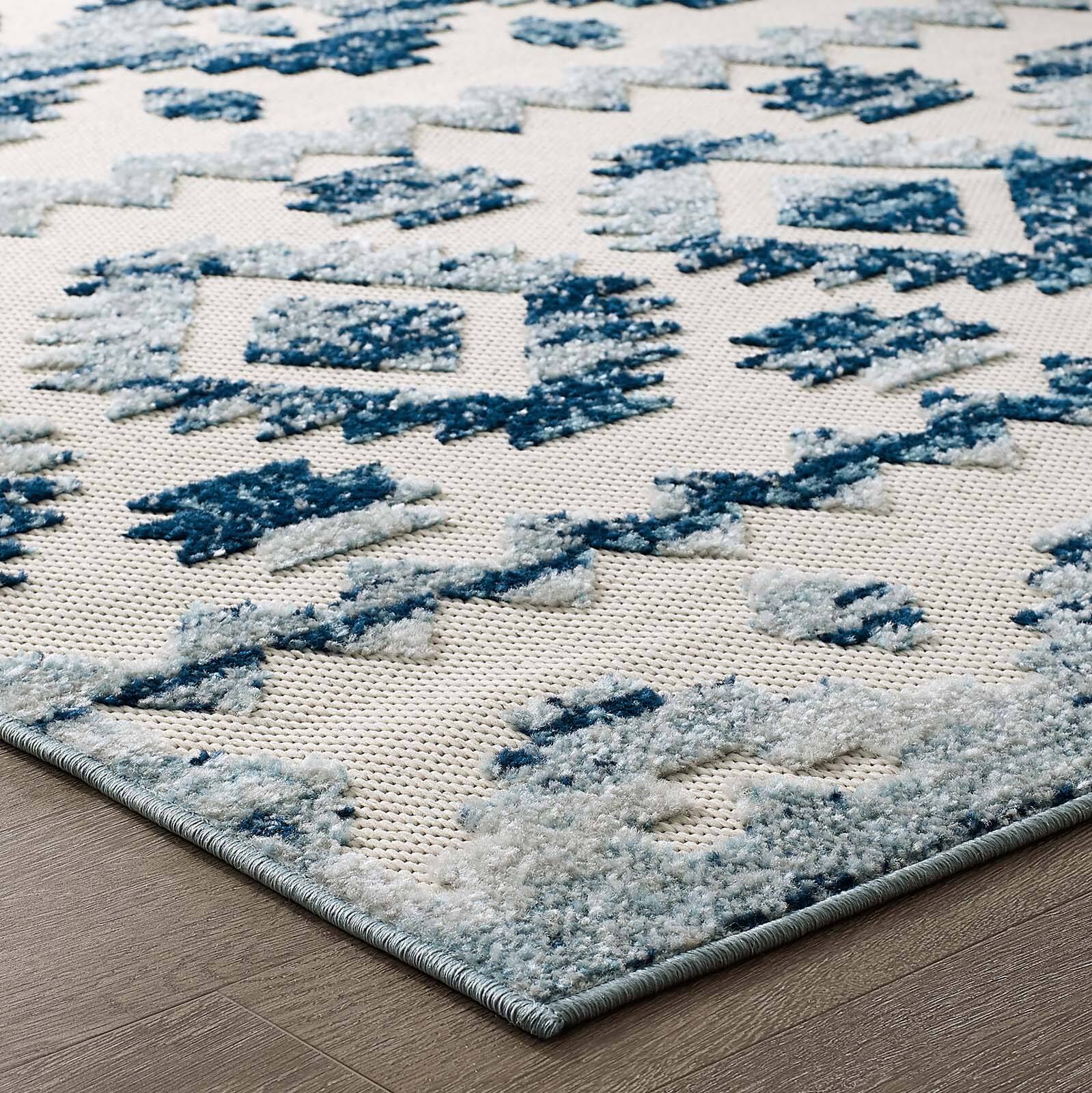 Alt View 1. Modway - Reflect Takara Abstract Diamond Moroccan Trellis Indoor and Outdoor Area Rug - Ivory and Blue.