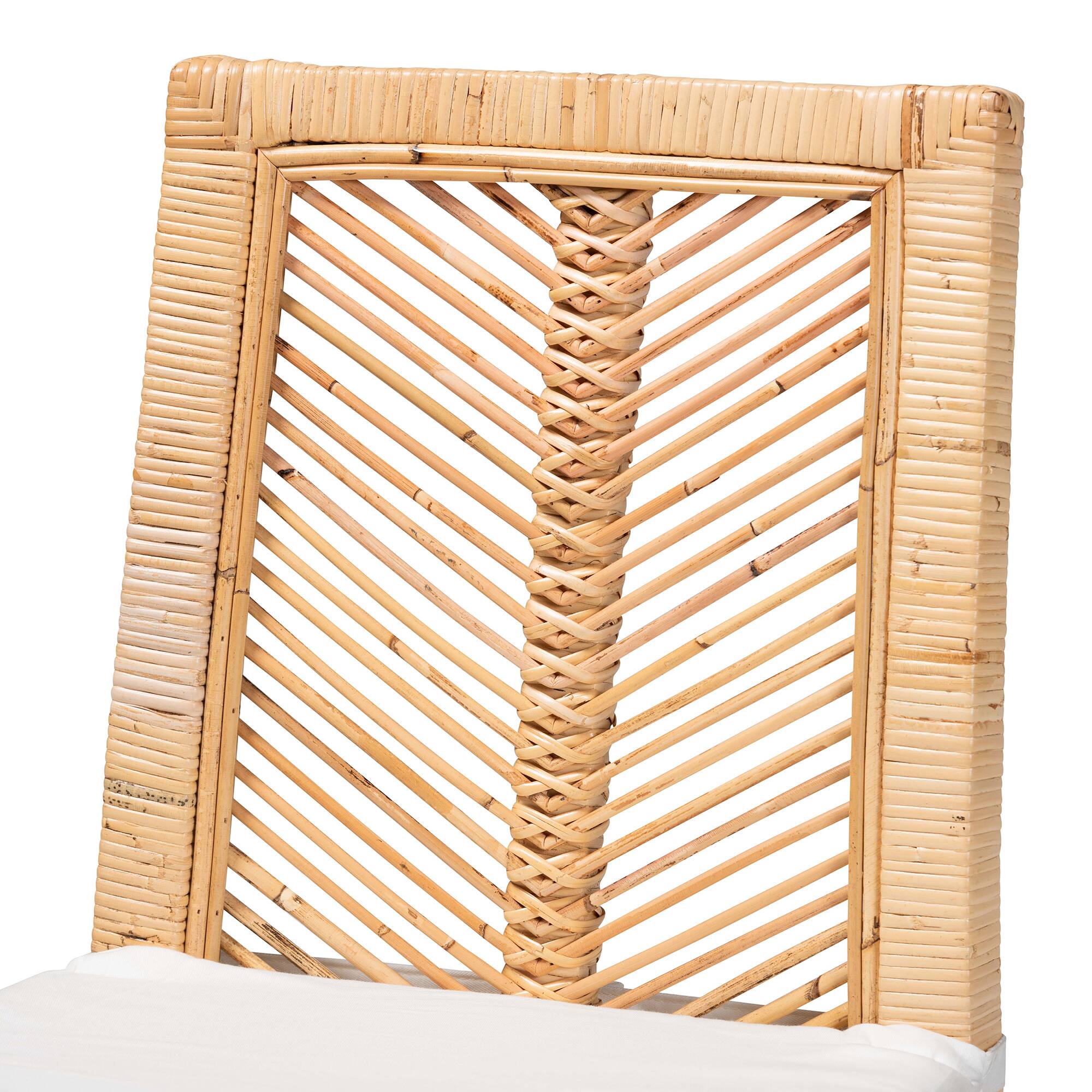 Back. bali & pari - Suci Modern Bohemian Rattan 2-Piece Dining Chair Set - White/Natural Brown.
