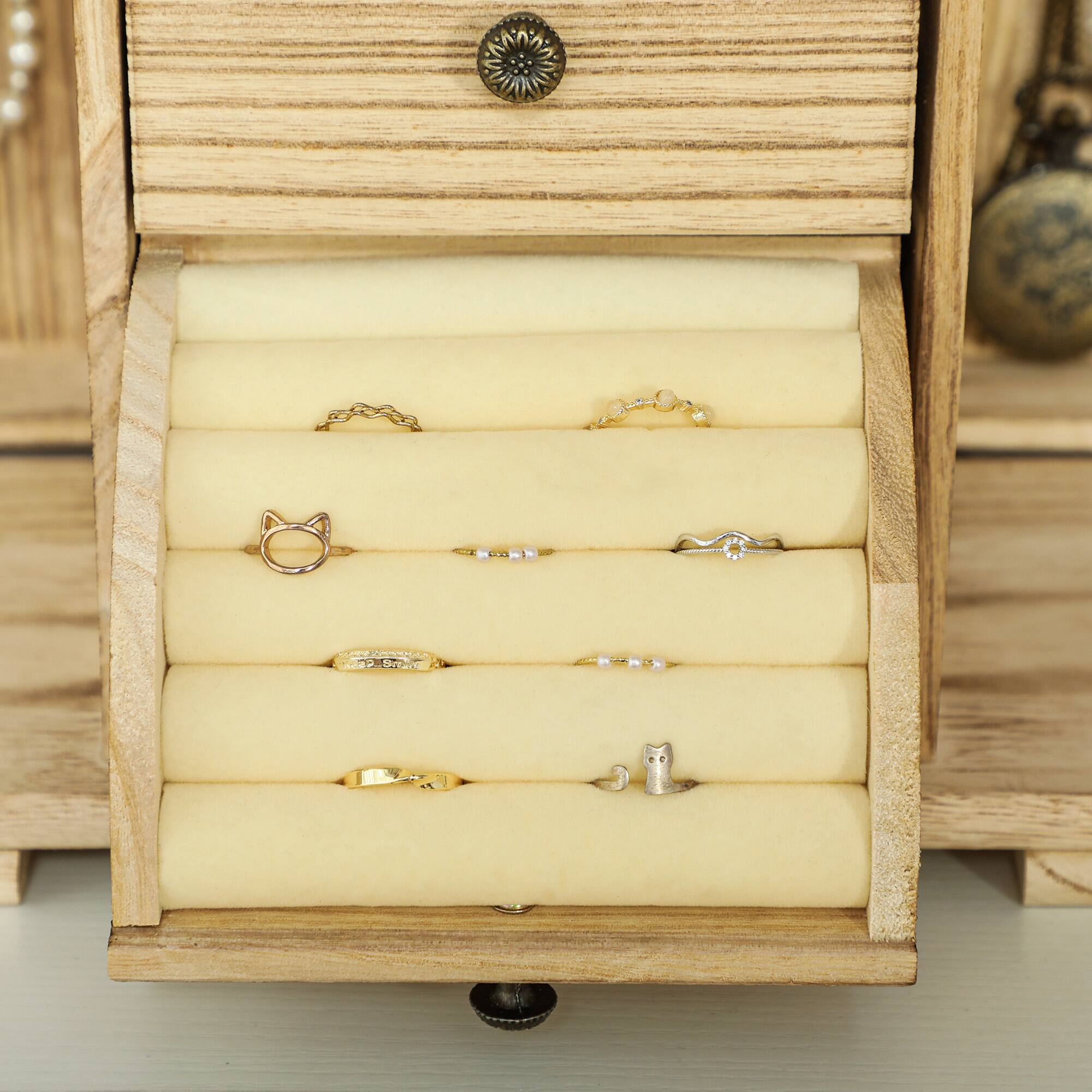 Alt View 8. Homcom - HOMCOM 4-Tier Wooden Jewelry Organizer: Rotating Mirror & Drawers for Rings Earrings, Brown.