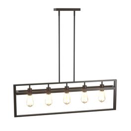 Costway - 5-Lights Pendant Lamp Flush Mount Geometric Metal Chandelier w/ Iron Lamp Shade - Dark Brown
