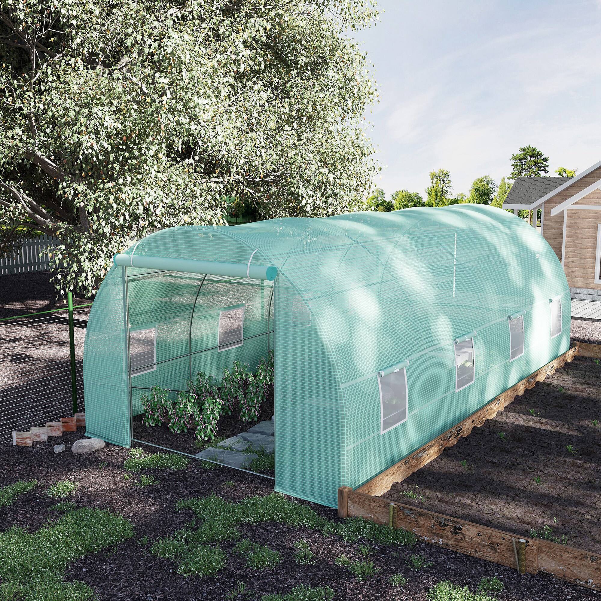 Alt View 1. Outsunny - x 10' x 7' Walk-In Tunnel Greenhouse with Zippered Door & 8 Mesh Windows, Large Garden Green House Kit - Green.