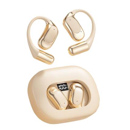 Front. RISOKEYS - Open Ear Headphones Wireless Bluetooth Earphones with Touch Control Sport Ear Buds for Workouts Running,Beige.