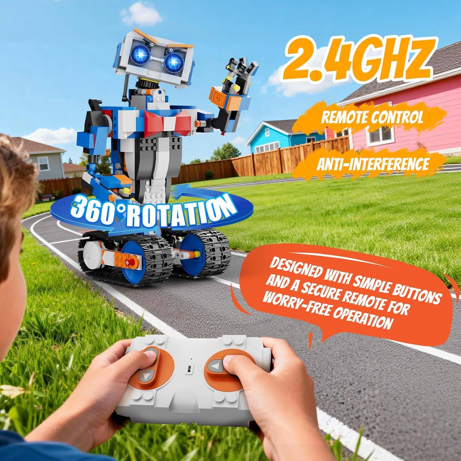 2.4GHz Remote Control Anti-Interference  
360° Rotation  
Designed with Simple Buttons and a Secure Remote for Worry-Free Operation