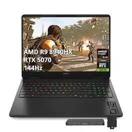 HP - Omen 16" FHD Gaming Laptop,AMD Ryzen 9 8940HX,GeForce RTX 5070,64GB DDR5,4TB SSD+1TB Docking Station,Win 11 - Black