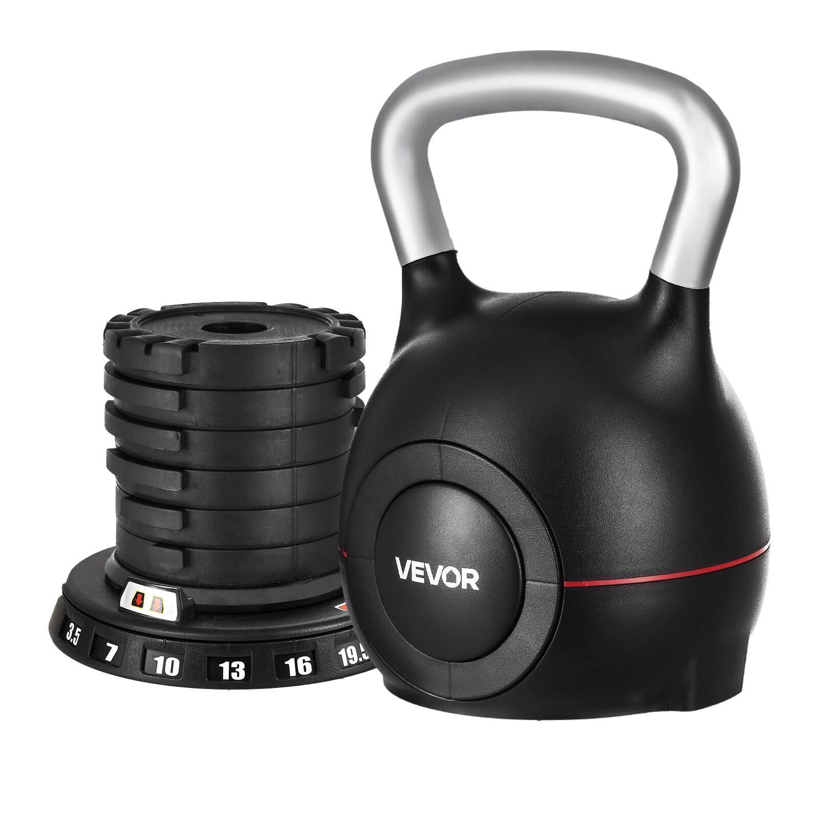VEVOR - Kettlebell, Adjustable Kettlebell with 7 Weight Levels (3.5, 7, 10, 13, 16, 19.5, 22.5 lbs) - Black