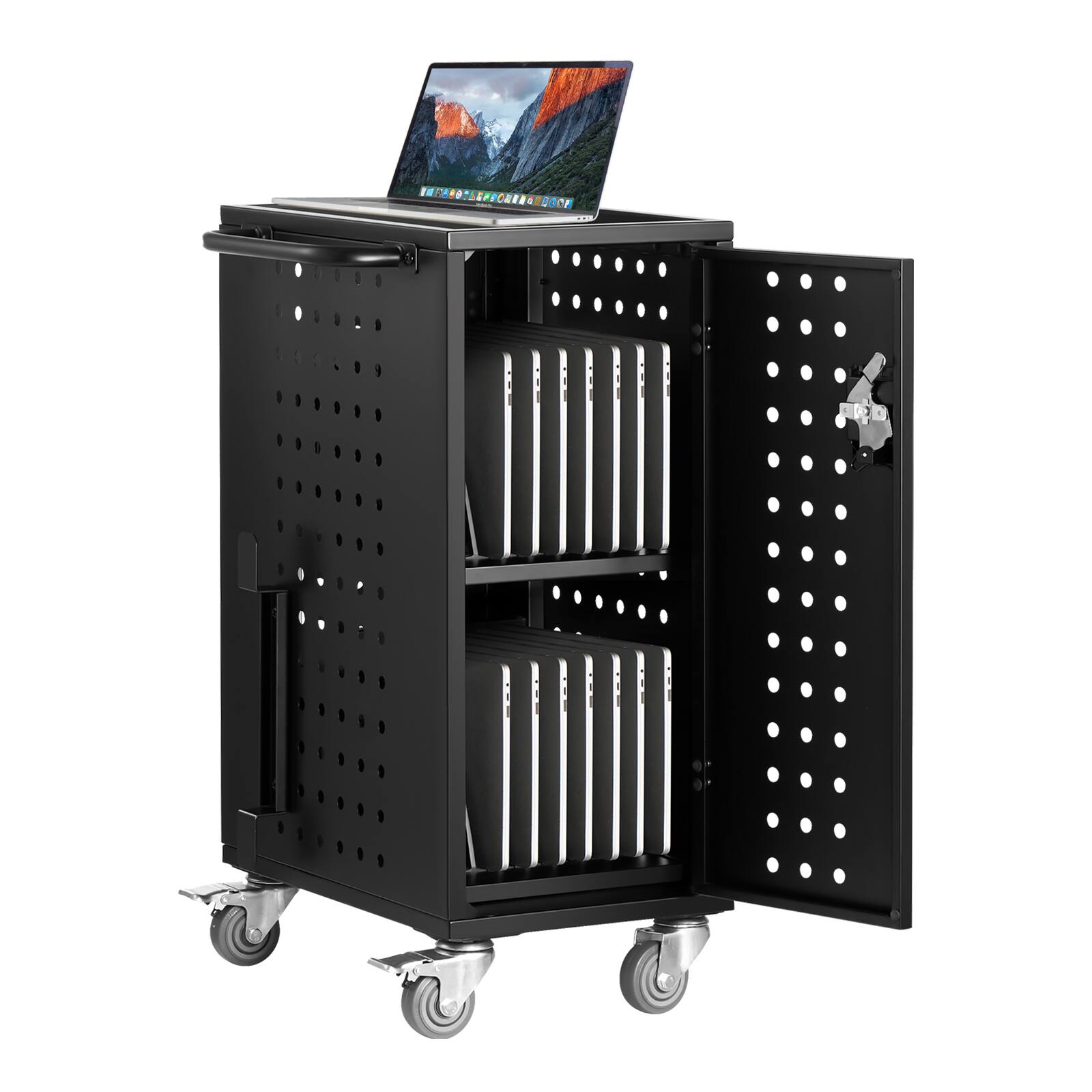 Alt View 5. VEVOR - Charging Cart, 16 Device Mobile Charging Station, Up to 15.6 in Screen Size, Office and Classroom Mobile Charging Cart - Black.