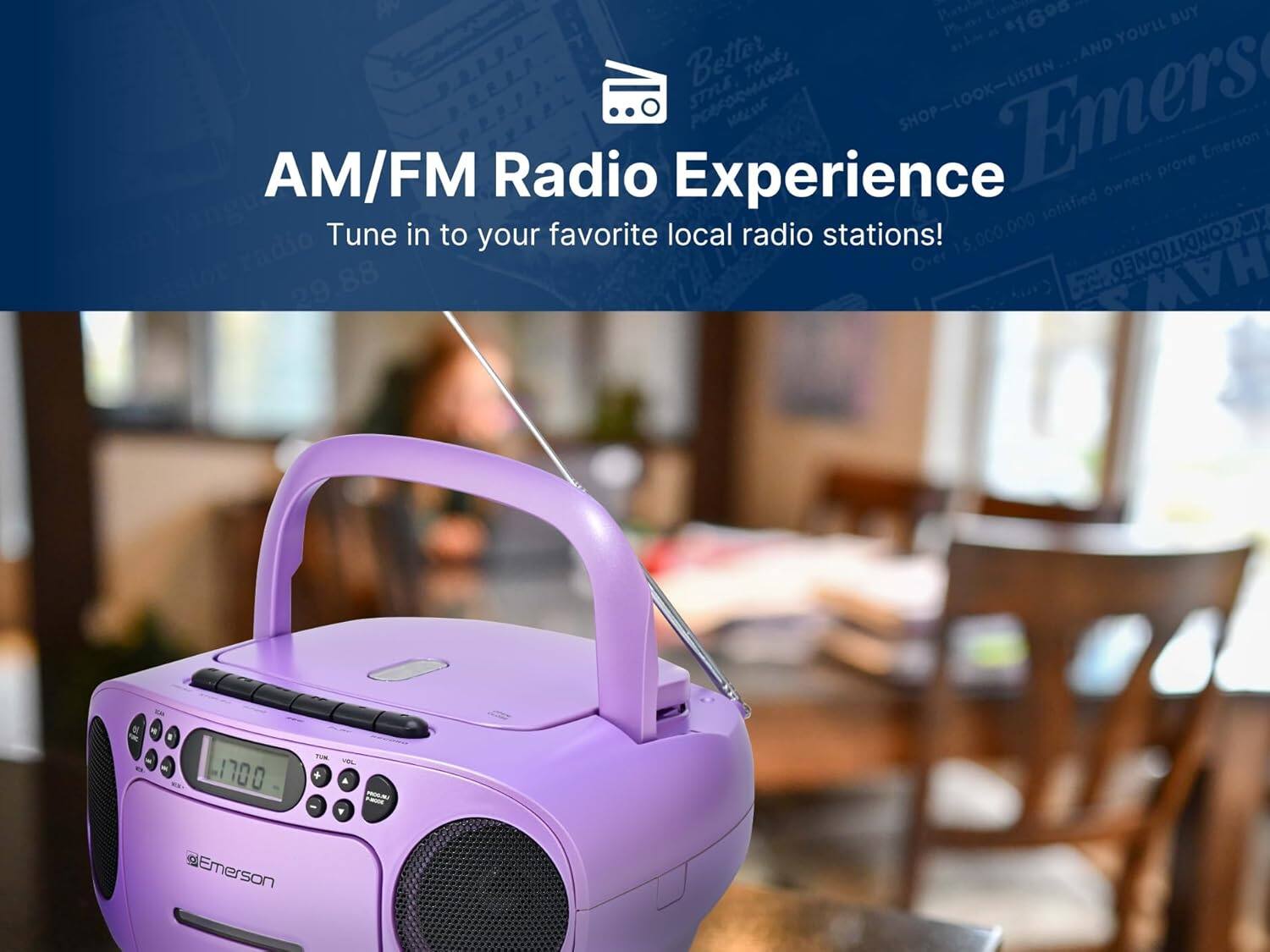 Patile Creabin - 1690  
YOU'LL BUY Better AND TOAY, STYLE ERFRMANCE, e SHOP-LOOK-LISTEN  
Emers SHOP I Emerion AM/FM Radio Experience prove owners satisfied MY Tune in to your favorite local radio stations!  
15,000,000 Over TIONED HAW 29.88  
1700 FUN - - dEmerson