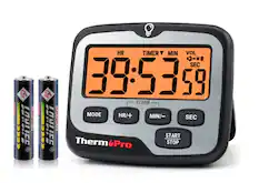 A UNEE MANIICE!
R HR TIMER MIN VOL - SEC N 39:53.59 CLEAR MODE HR/+ MIN/- SUPER SEC .ULEE MANIICE
ThermoPro START STOP