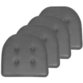 Sweet Home Collection - U-Shape Memory Foam Chair Pad Cushion No Slip Faux Leather 16" x 17", 4-Pack - Gray