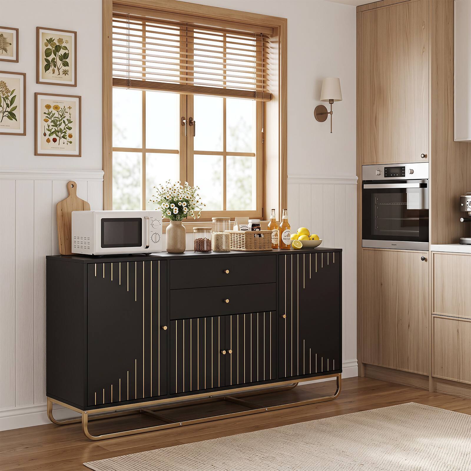Alt View 3. Costway - Costway Buffet Sideboard Cabinet with 2 Drawers Geometric Design 5-Level Adjustable Shelves - Black.