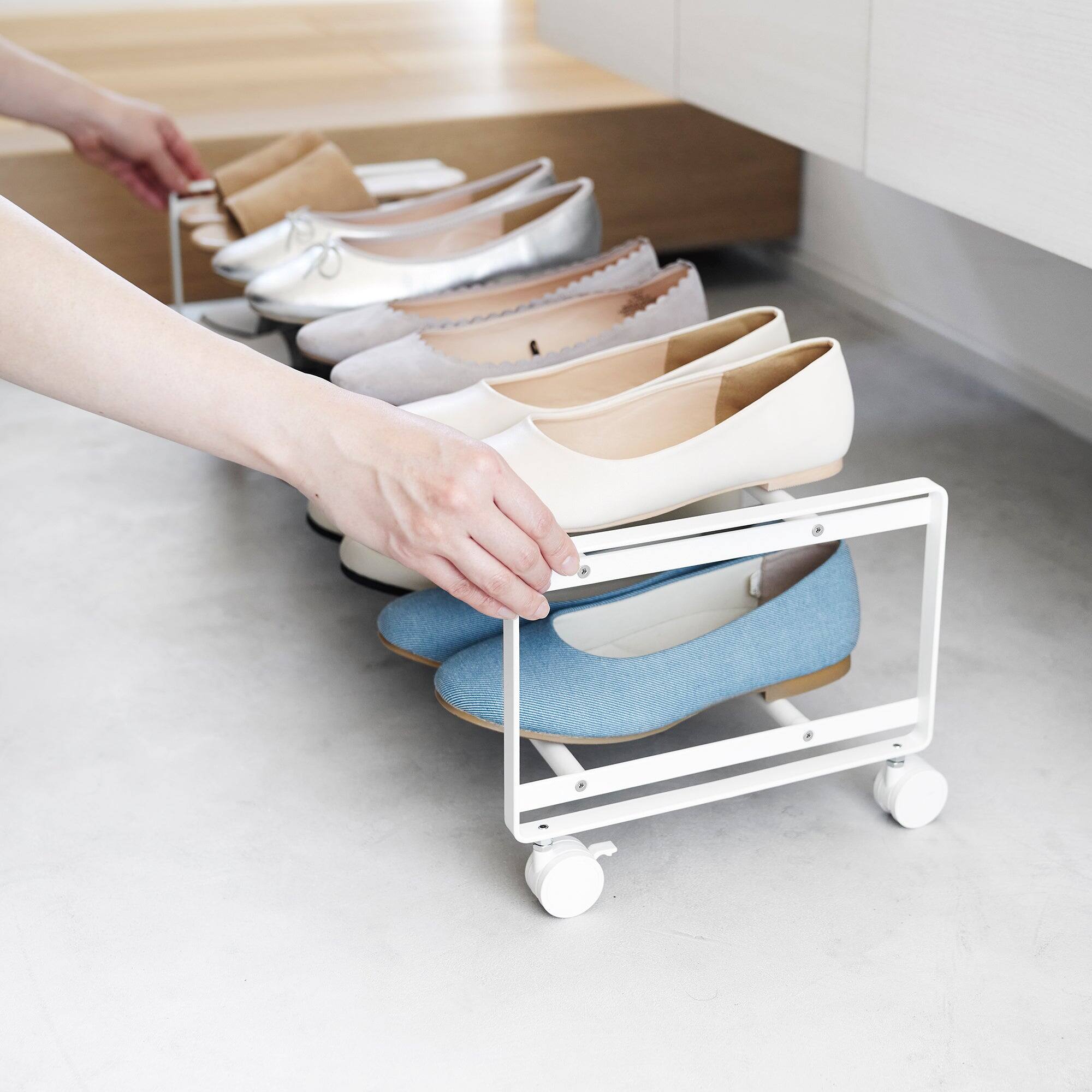 Alt View 2. Yamazaki Home - Two-Tier Rolling Shoe Rack (" H)  - Steel - Black.