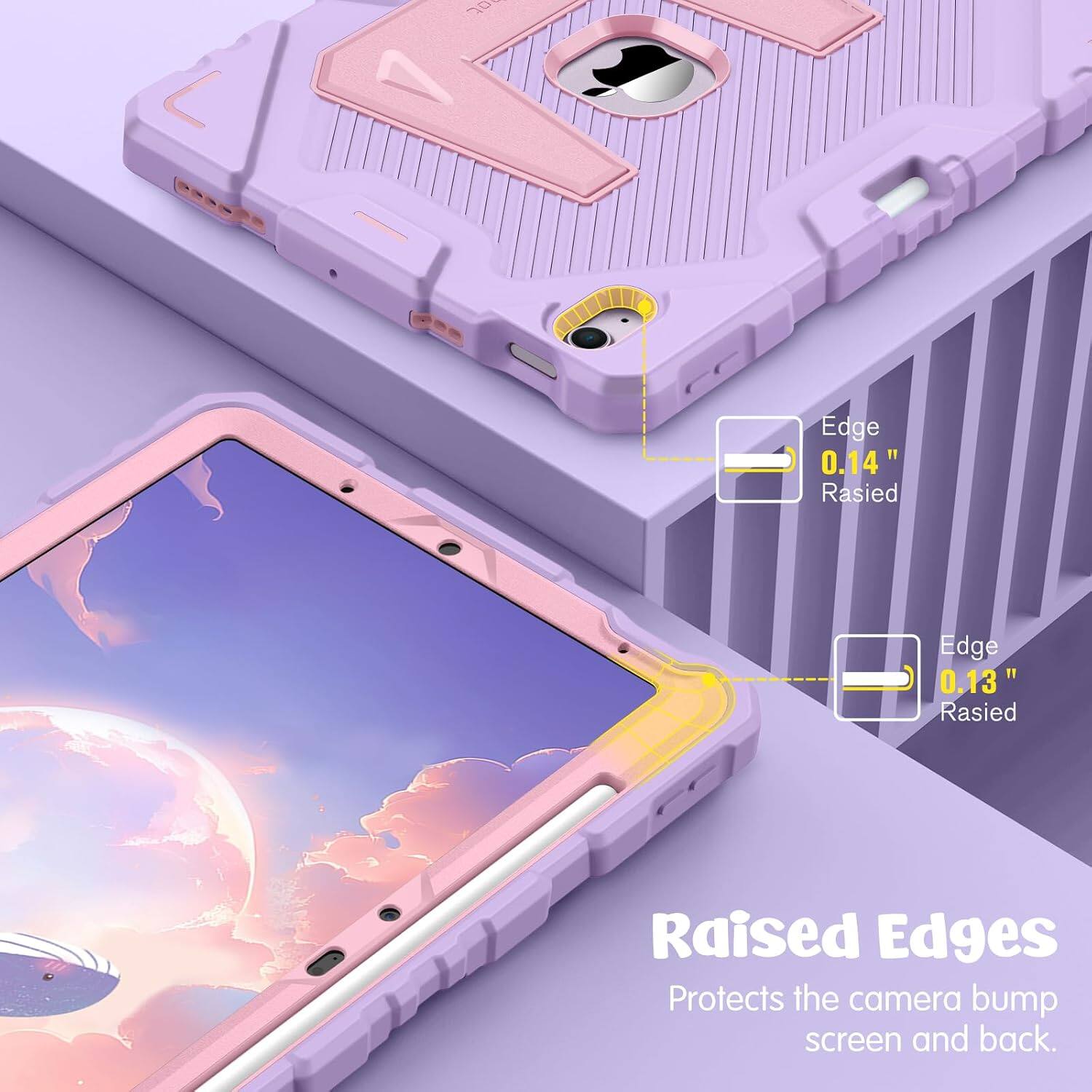 Edge 0.14" Raised  
Edge 0.13" Raised  
Raised Edges Protects the camera bump screen and back.