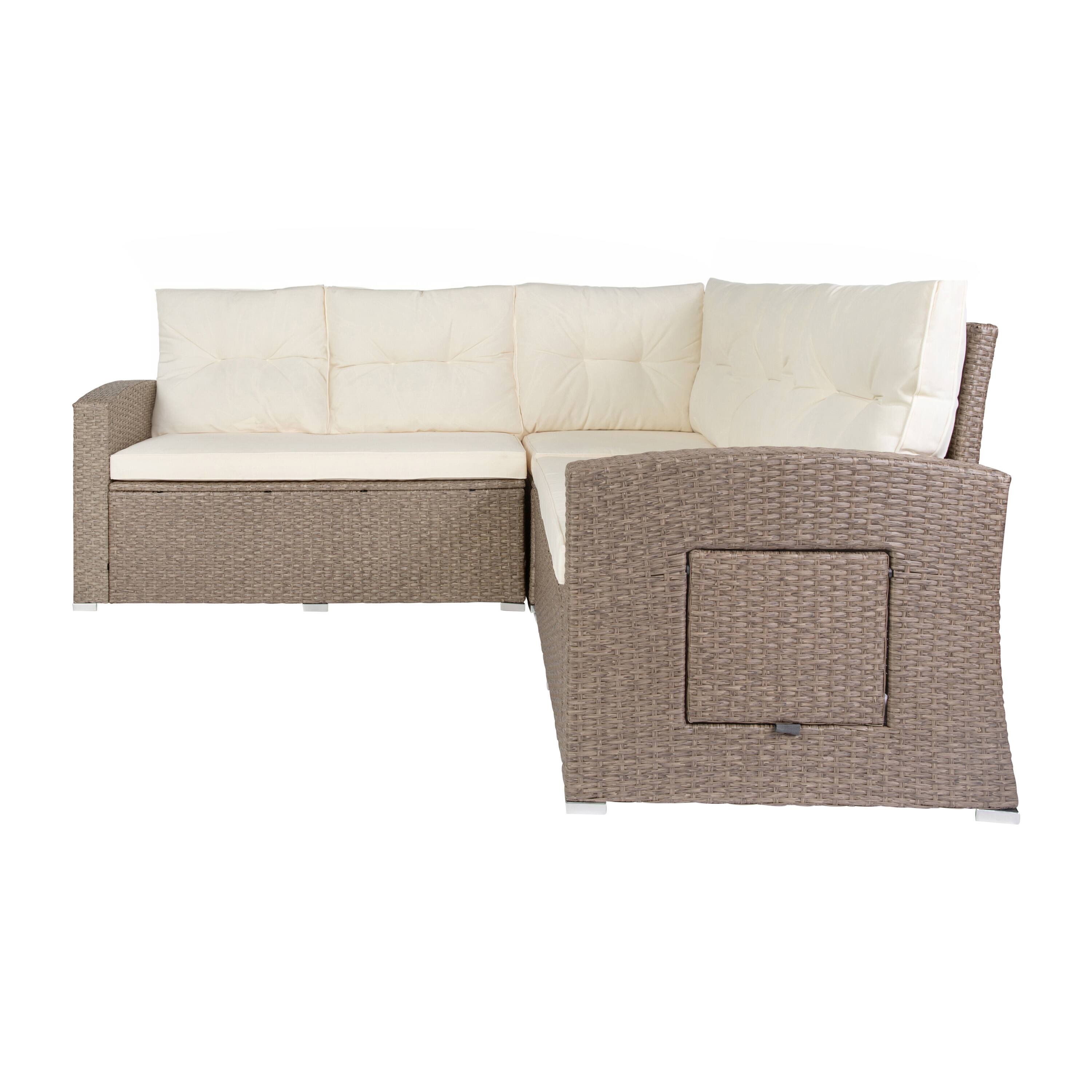 Left. Flash Furniture - Huck Indoor/Outdoor Wicker Rattan Conversation Set, L-Shaped Sofa with Dining Table, Weather Resistant Cushions, Beige a - Brown.