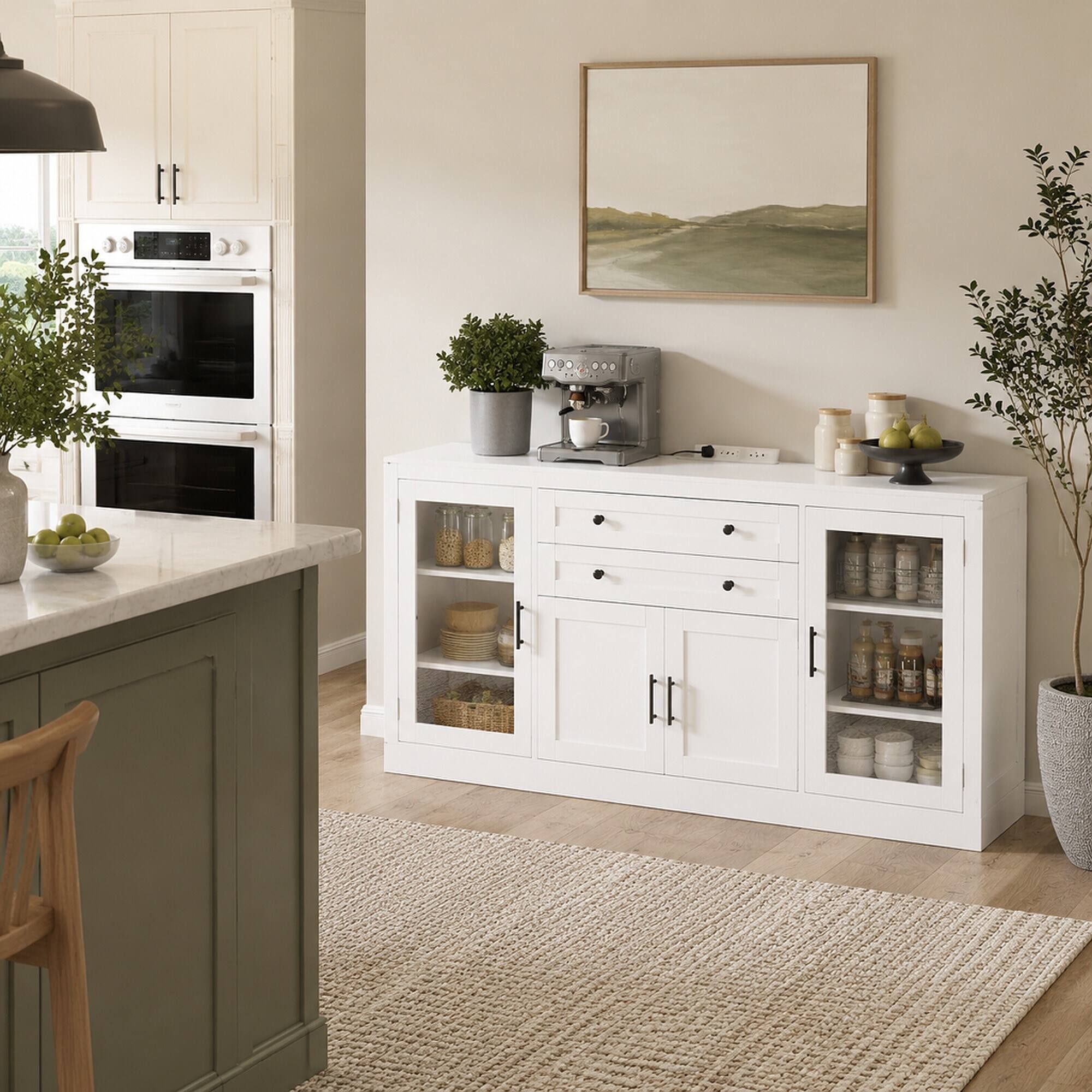 RYHNUYNE Freestanding 58.3 Inch Modern Buffet Sideboard with Adjustable ...
