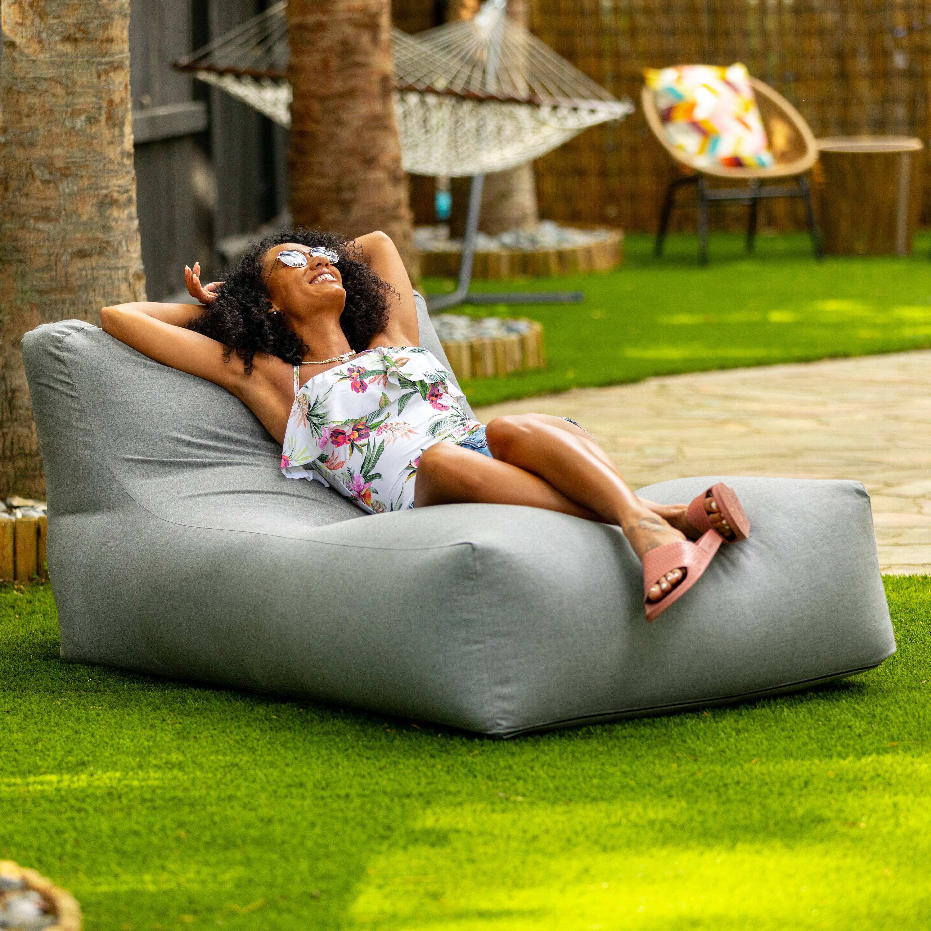 Left. Jaxx - Coza Outdoor Sun Lounger - Luxurious Giant Outdoor Chaise - Sunbrella, Granite - Granite.