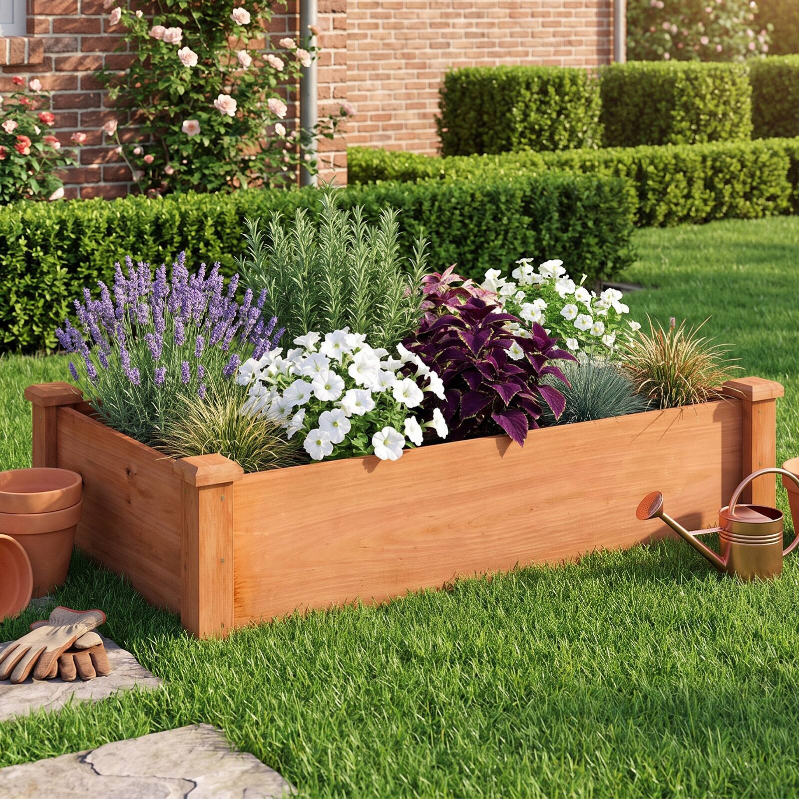 Alt View 1. Costway - Costway Wooden Raised Garden Bed Rectangular Planter Box for Vegetables Fruits Flowers - Orange.