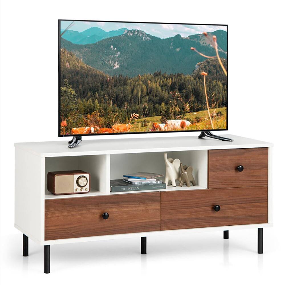 Alt View 2. Kadyn - Mid-Century TV Stand for 50-inch TVs with 2 Cubbies and 3 Drawers, Mid Century Modern TV Stand for Living Room Bedroom - White.