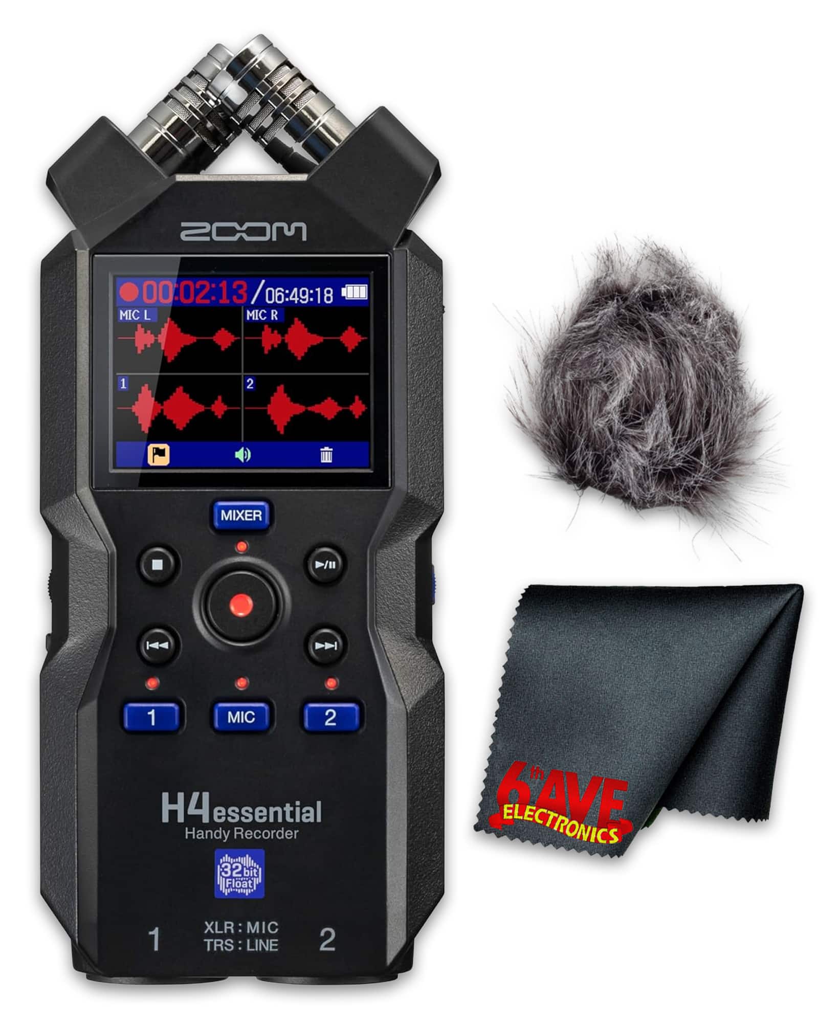 Zoom - H4essential 4-Track 32Bit Float Portable Audio Recorder + Windscreen Bundle