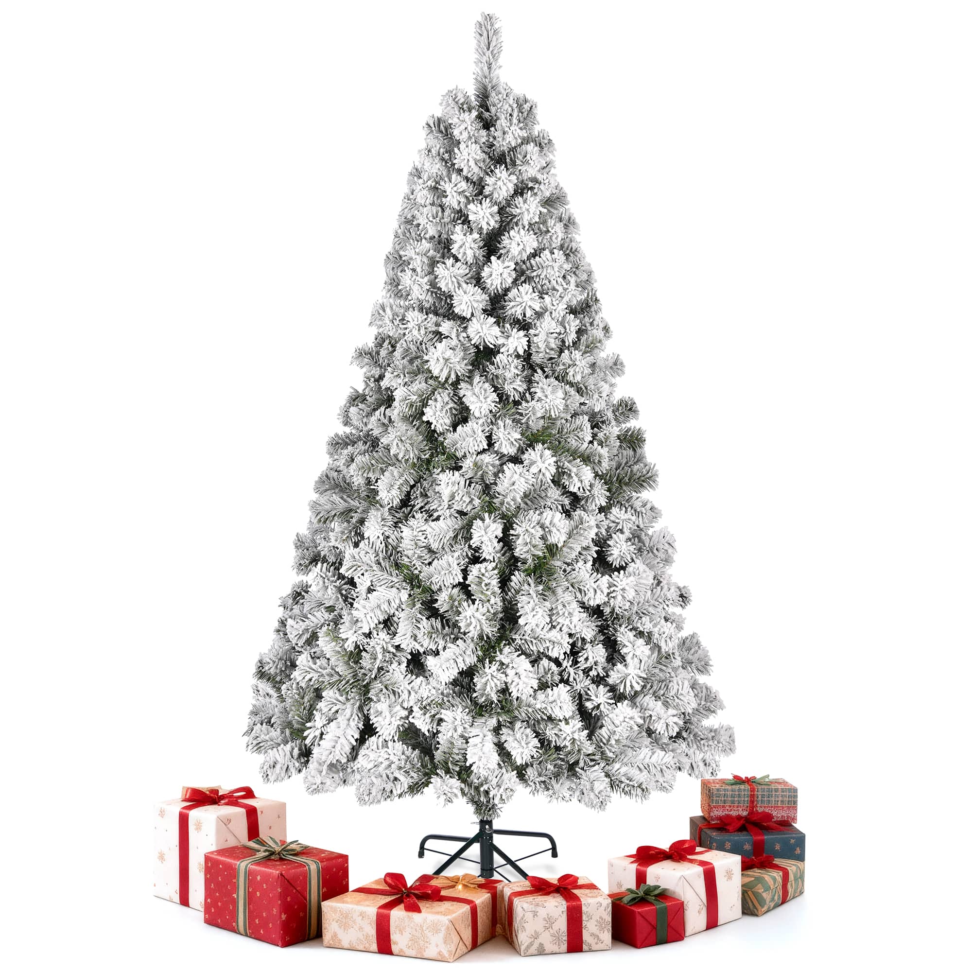 Sugift - 6ft Snow Flocked Artificial Christmas Tree W/1000 Branch Tips - White