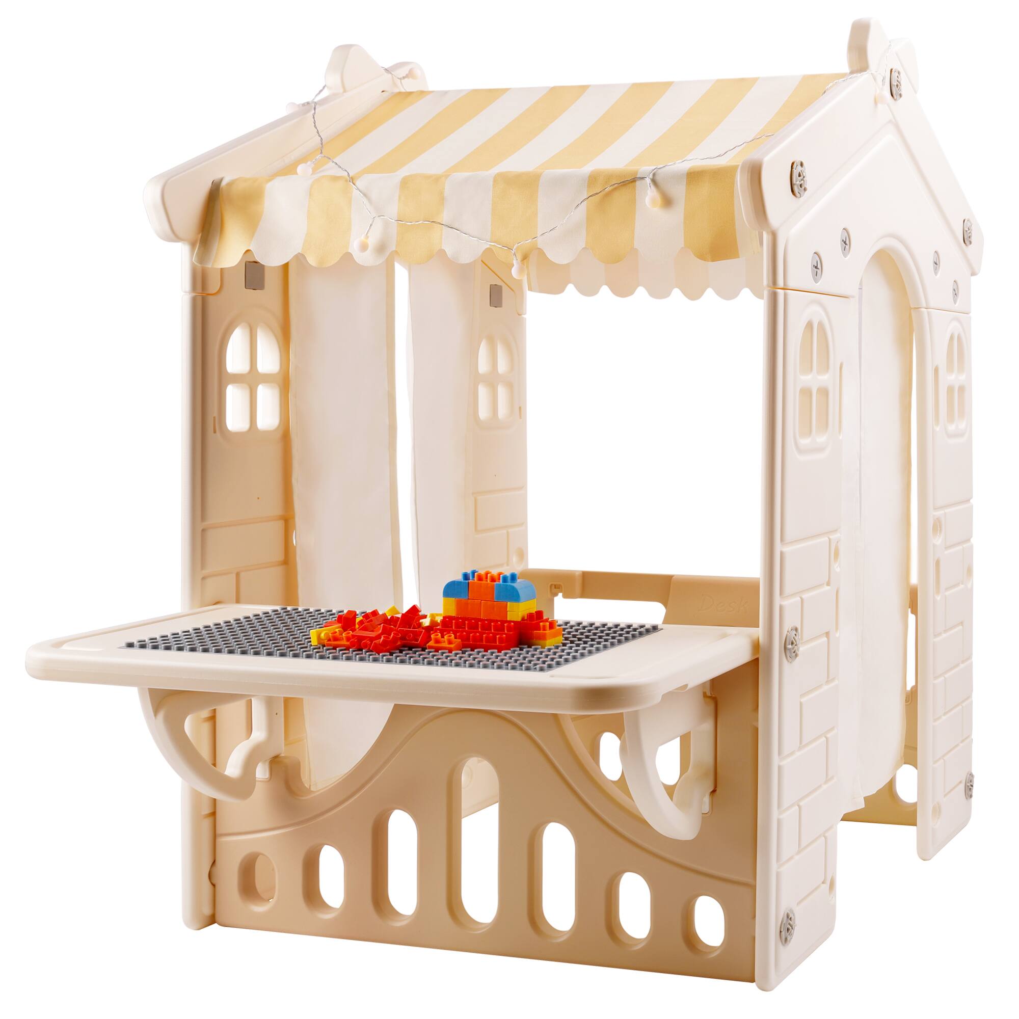 Front. Topteng - Kids Plastic Playhouse with LED Light Strip & Building Blocks - Portable Foldable Outdoor Indoor Toy for Toddlers.