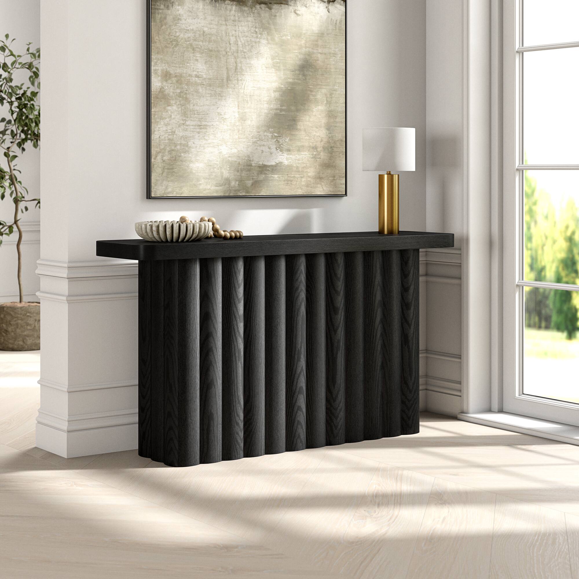 Alt View 3. Hudson&Canal - Olie 55" Wide Rectangular Fluted Console Table - Black.