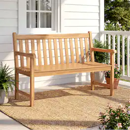 Gymax - Teak Porch Bench 2-Person Solid Wood Garden Patio Bench w/ Backrest & Armrests - Yellow