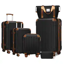 LOVMOR - 6-Piece Luggage Set TSA Spinner Expandable Duffel Bag Duffel Bags Black - Black Brown