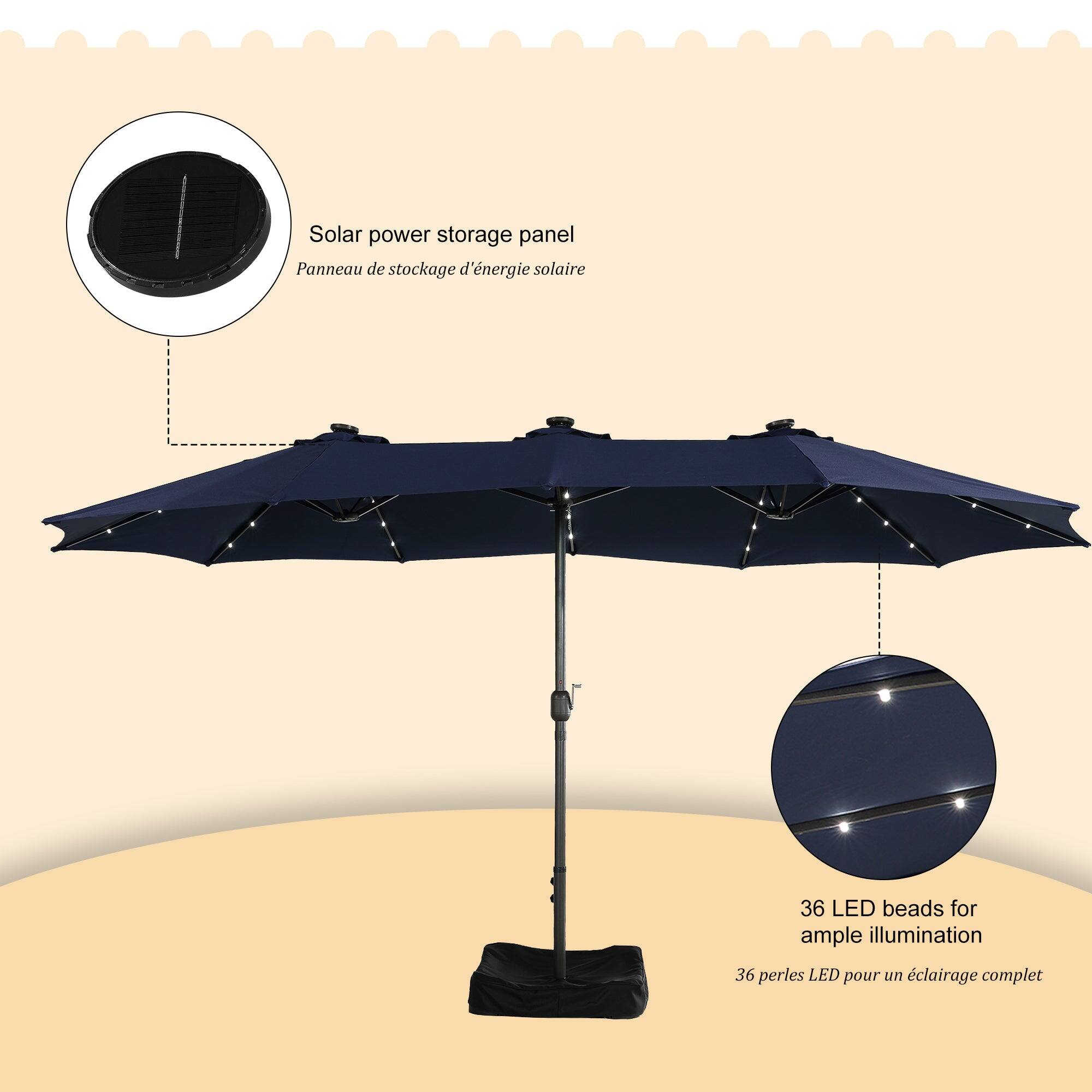 Solar power storage panel  
Panneau de stockage d'énergie solaire  

36 LED beads for ample illumination  
36 perles LED pour un éclairage complet