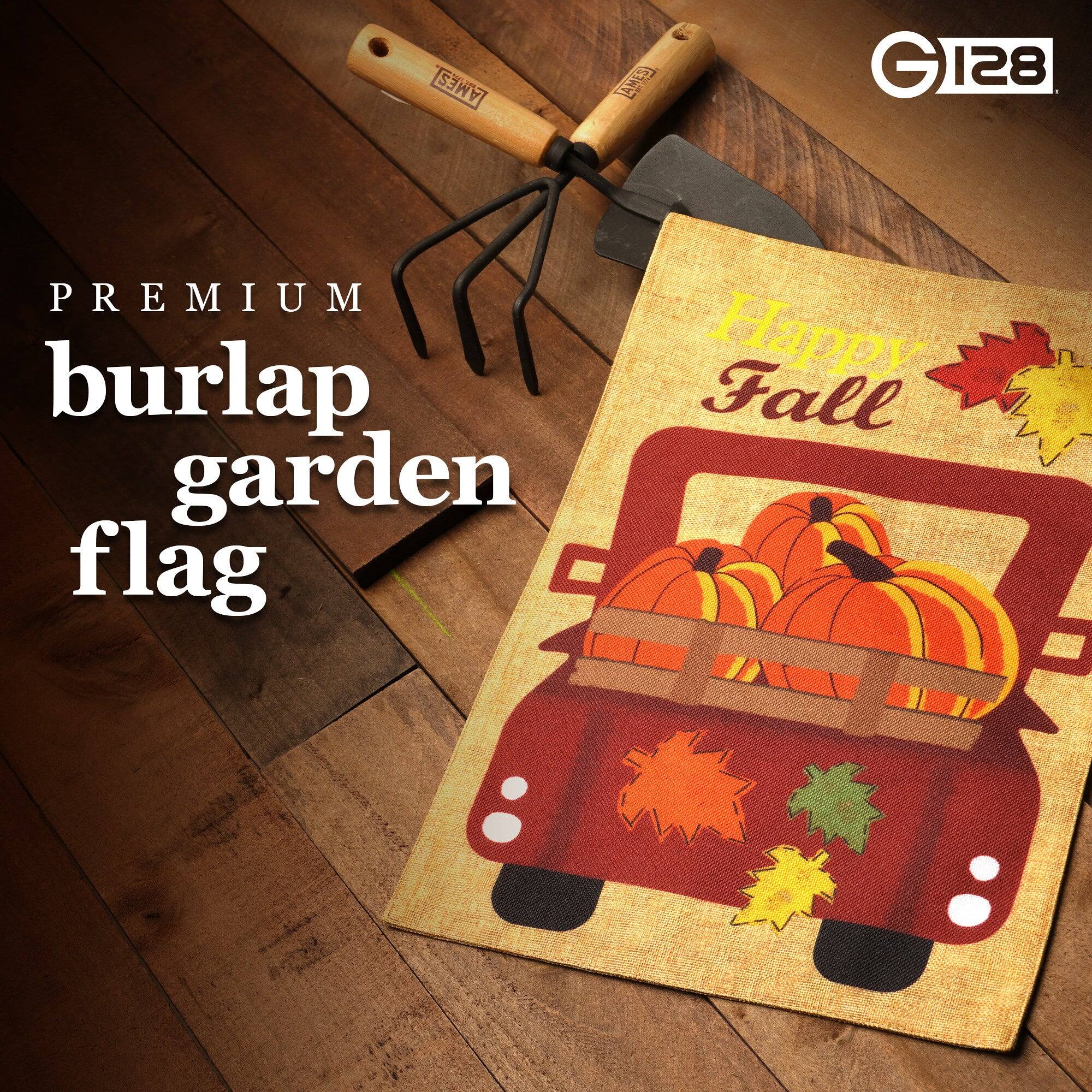 PREMIUM burlap garden flag  
Happy Fall