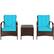 Angle. Costway - 3 PCS Patio Wicker Rattan Furniture Set Coffee Table & 2 Rattan Chair W/Cushions - Turquoise.