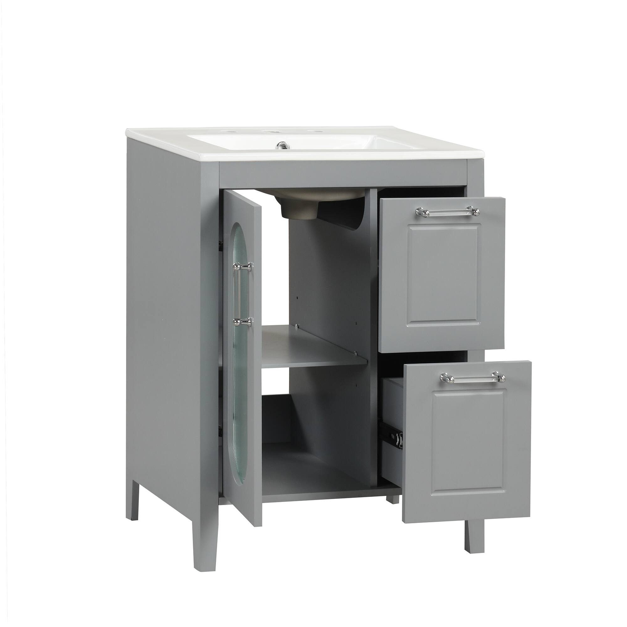 Alt View 9. Tiramisubest - 24" Bathroom Vanity with Sink, Bathroom Vanity Cabinet with Two Drawers and Door, Adjustable Shelf, Grey - Grey.