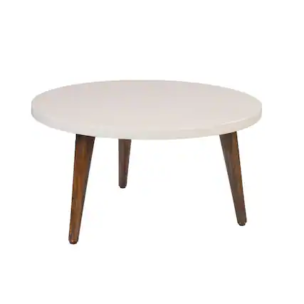 Front. Manhattan Lane - 24 Inch Modern Coffee Table, Round Off White MDF Top, Mango Wood Legs - Brown, White.
