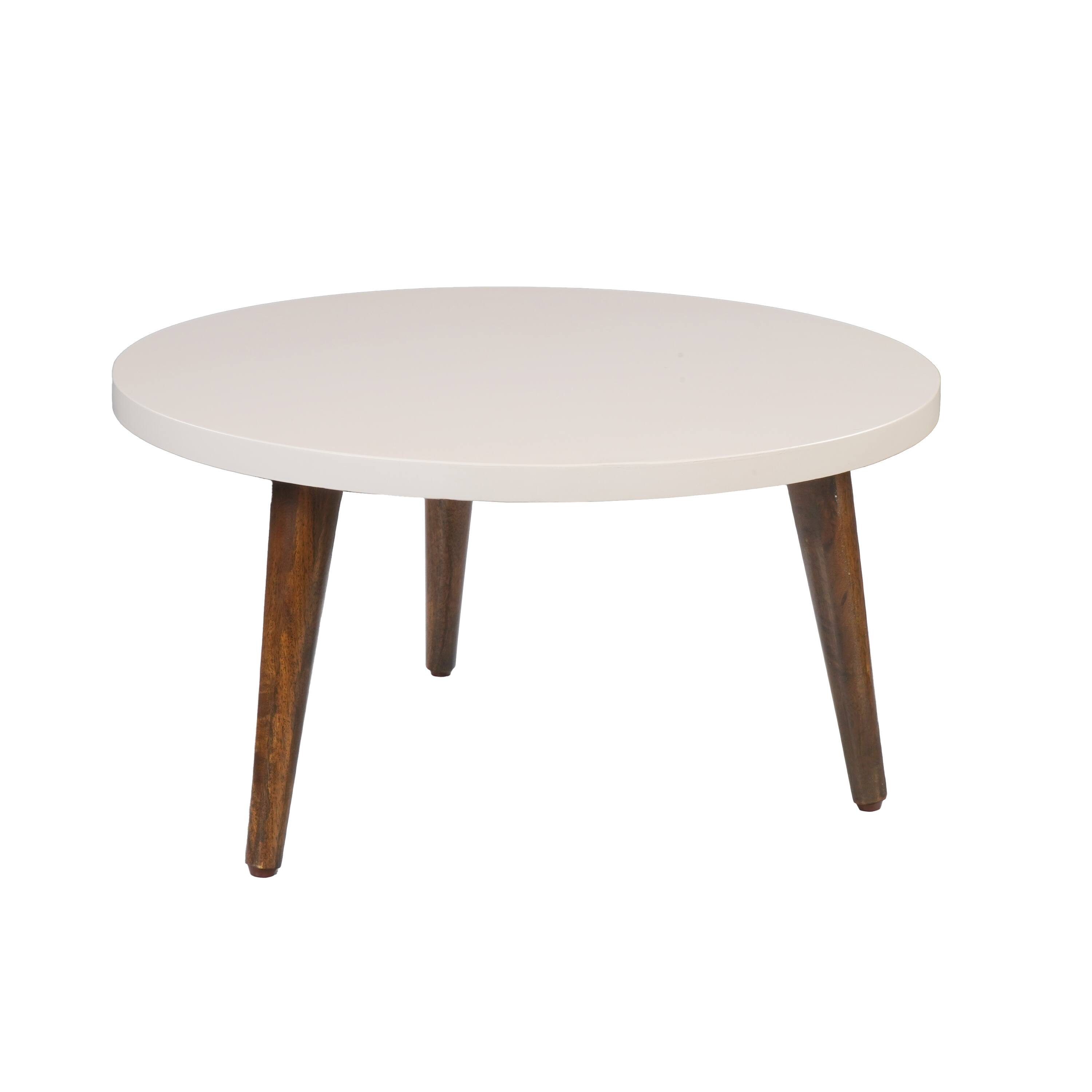 Manhattan Lane - 24 Inch Modern Coffee Table, Round Off White MDF Top, Mango Wood Legs - Brown, White