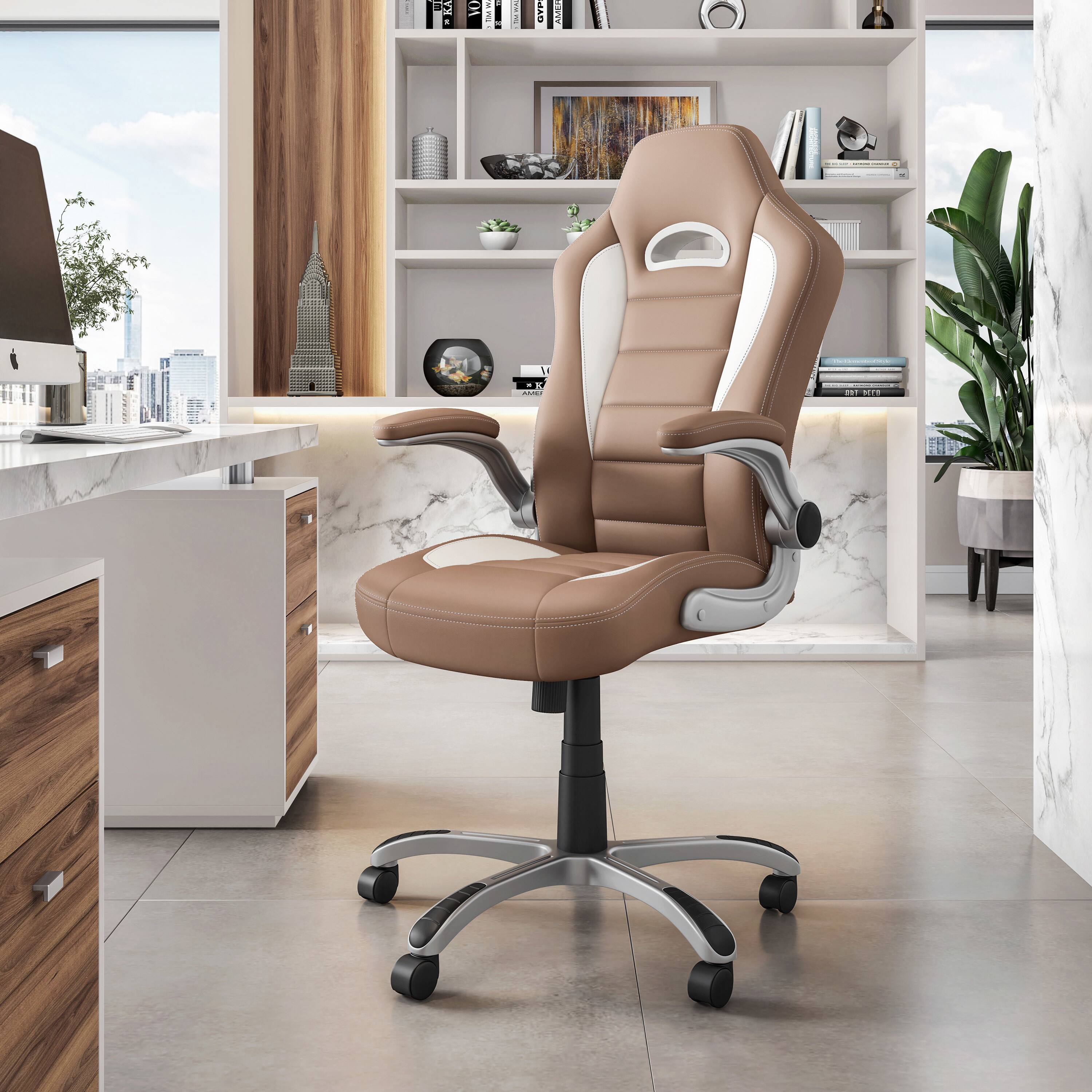Angle. Spaco - Spaco High Back Executive Sport Race Office Chair with Flip-Up Arms, for Home Office - Camel.
