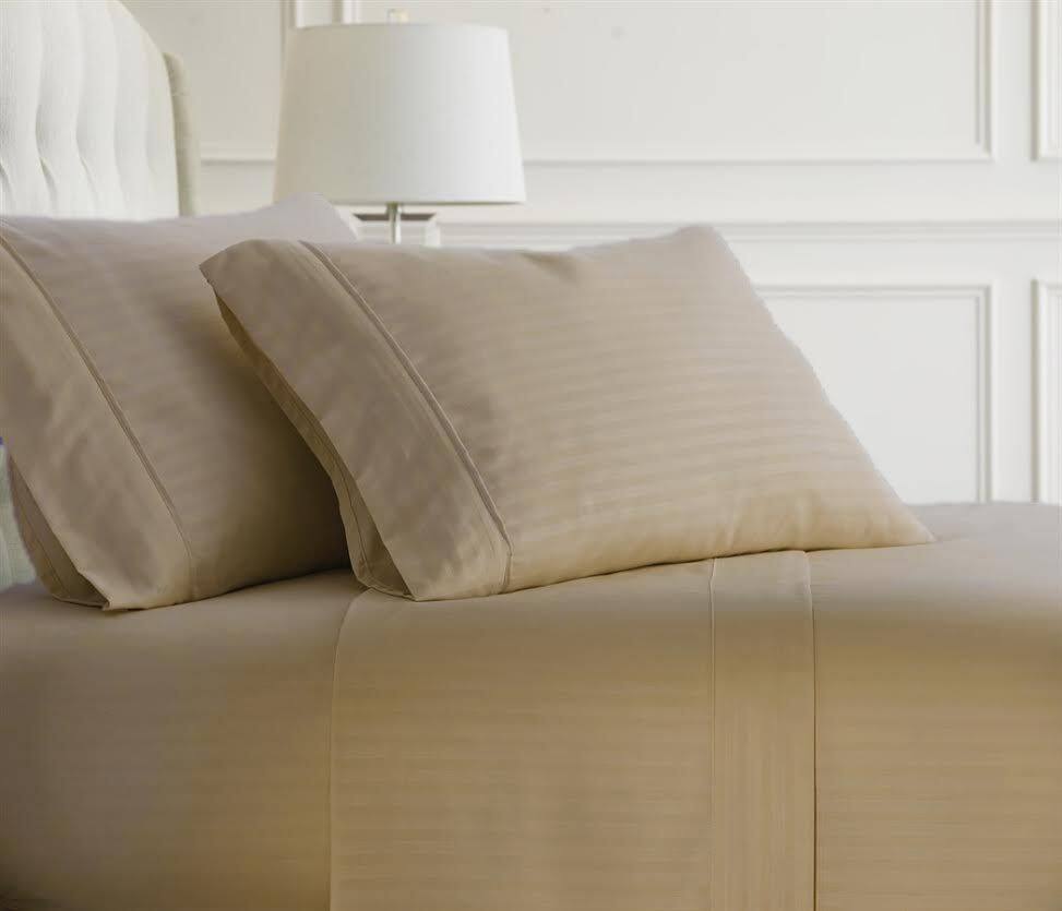 Back. Plazatex - 1800 Series Embossed Striped Wrinkle Resistant Sheet 4pc Set Queen - Mocha - Mocha.