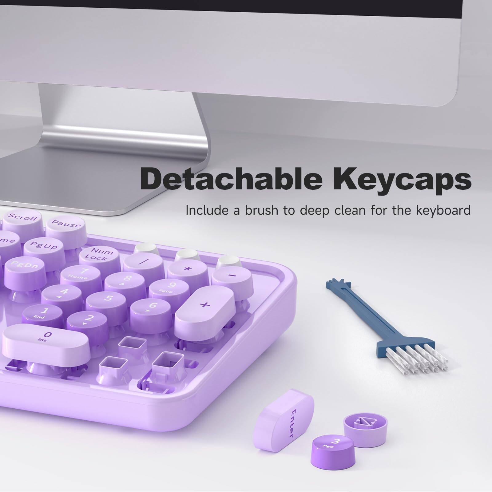 Detachable Keycaps  
Include a brush to deep clean for the keyboard  

Scroll  
Pause  
Home  
PgUp  
Num Lock  
1  
2  
3  
4  
5  
6  
7  
8  
9  
0  
End  
Enter  
PgDn  
+  
-  
/  
*