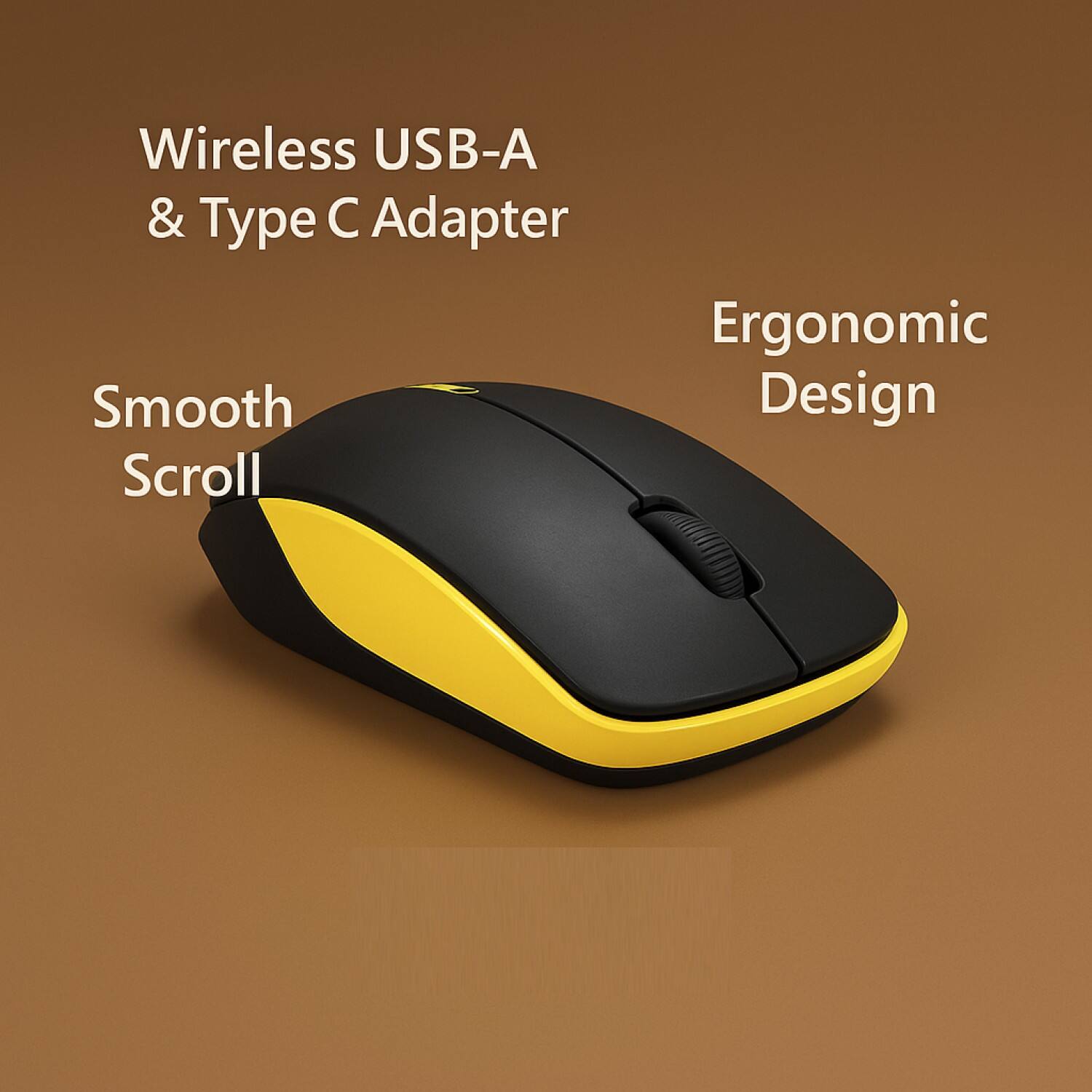 Wireless USB-A & Type C Adapter  
Ergonomic Design  
Smooth Scroll