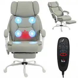 Homcom - Back Vibration Massage Office Chair Heated Reclining Computer Chair w/ Footrest, Swivel Wheels, Remote - Light Gray