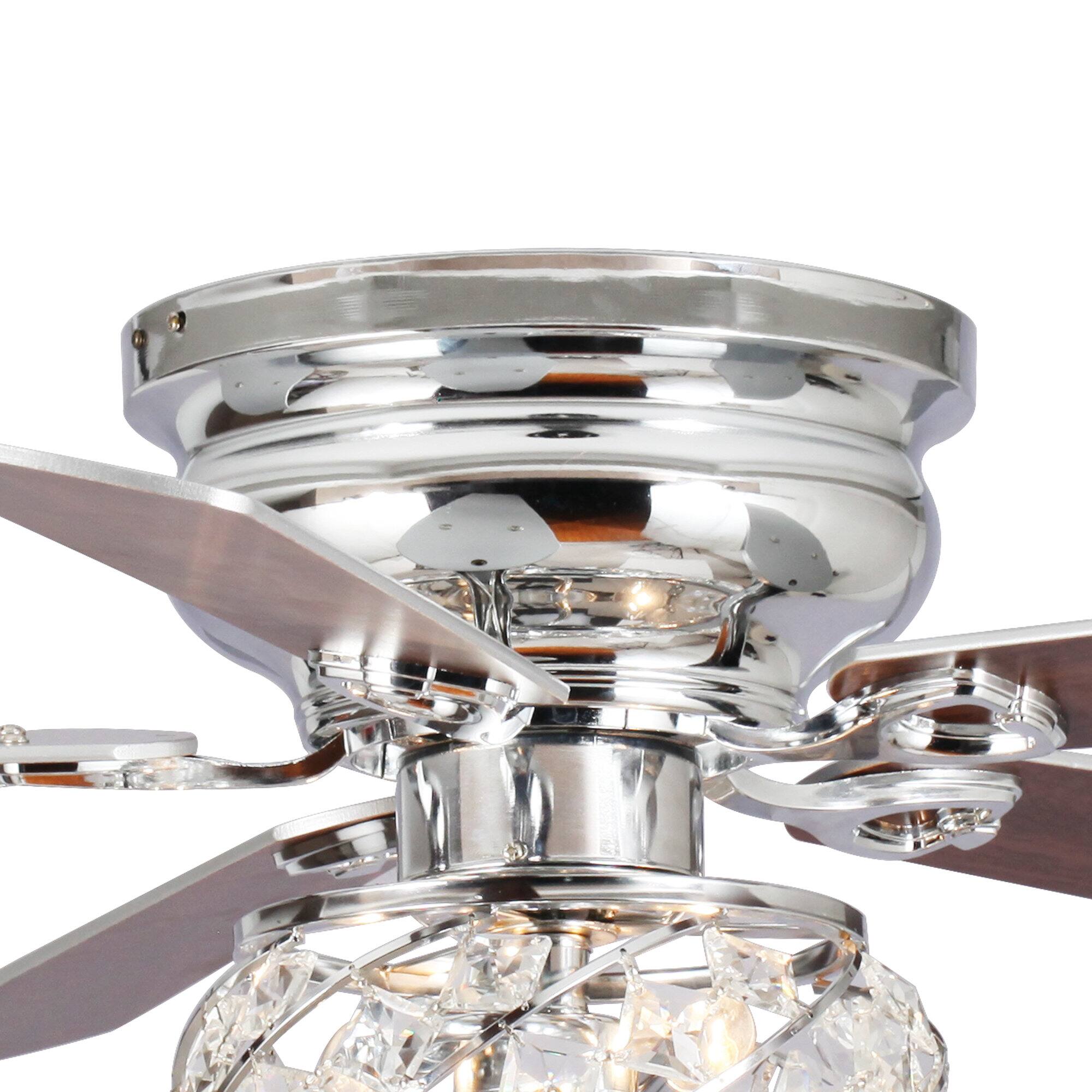 Alt View 7. Parrot Uncle - 48" Chrome Modern 5-Blade Crystal Flush Mount Ceiling Fan with Remote - Chrome.