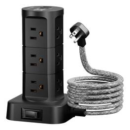 Dazzed Corner - Tower Surge Protector – 12 Outlets, 4 USB, 6Ft Flat Cord - Black