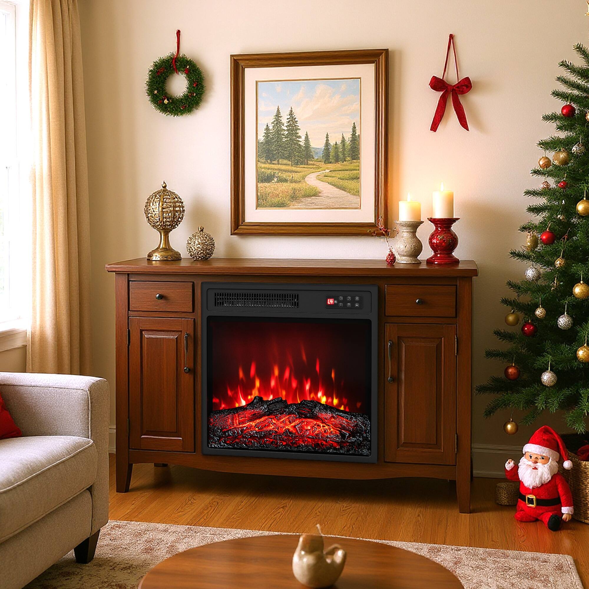 Front. Boyel Living - 18 Inch Electric Fireplace Insert with Remote Control and 7 Realistic Flame Colors.