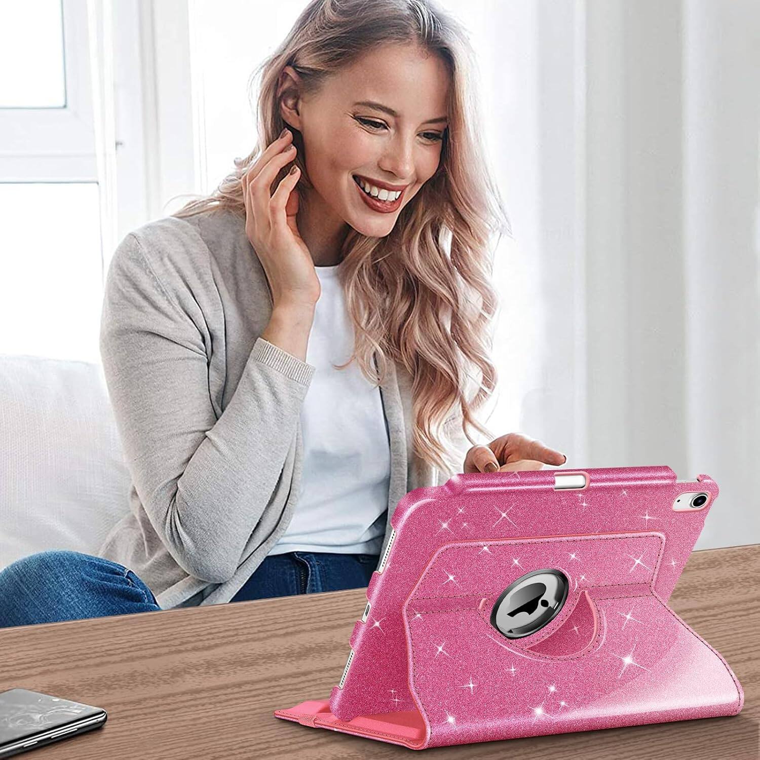 Alt View 2. Fintie - Rotating Case for iPad (A16) 11-inch 2025 and iPad 10th Gen 10.9 inch 2022, 360° Swivel Stand Magnetic Shockproof Cover - Glittering Pink.