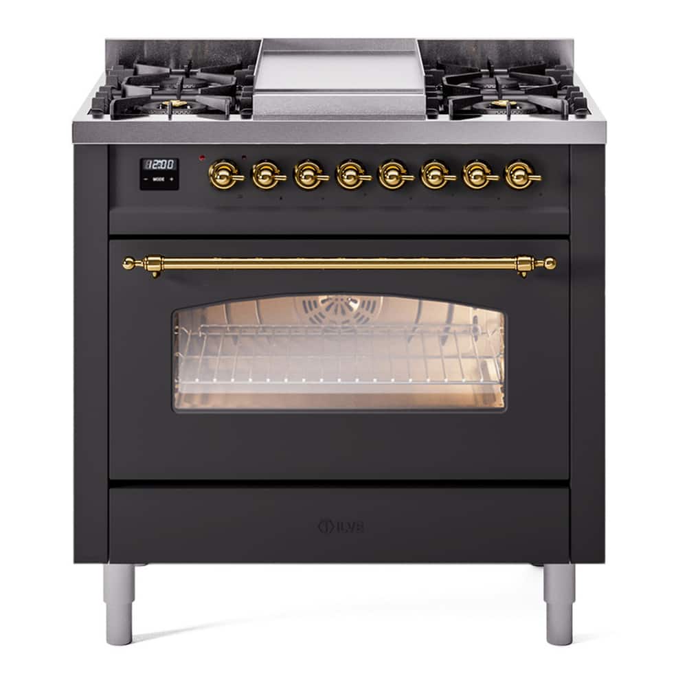 ILVE - Nostalgie II 36 inch Dual Fuel Range with 6 Burners and Griddle (Graphite Matte, Brass) - Graphite Matte price history on PriceWatchPro