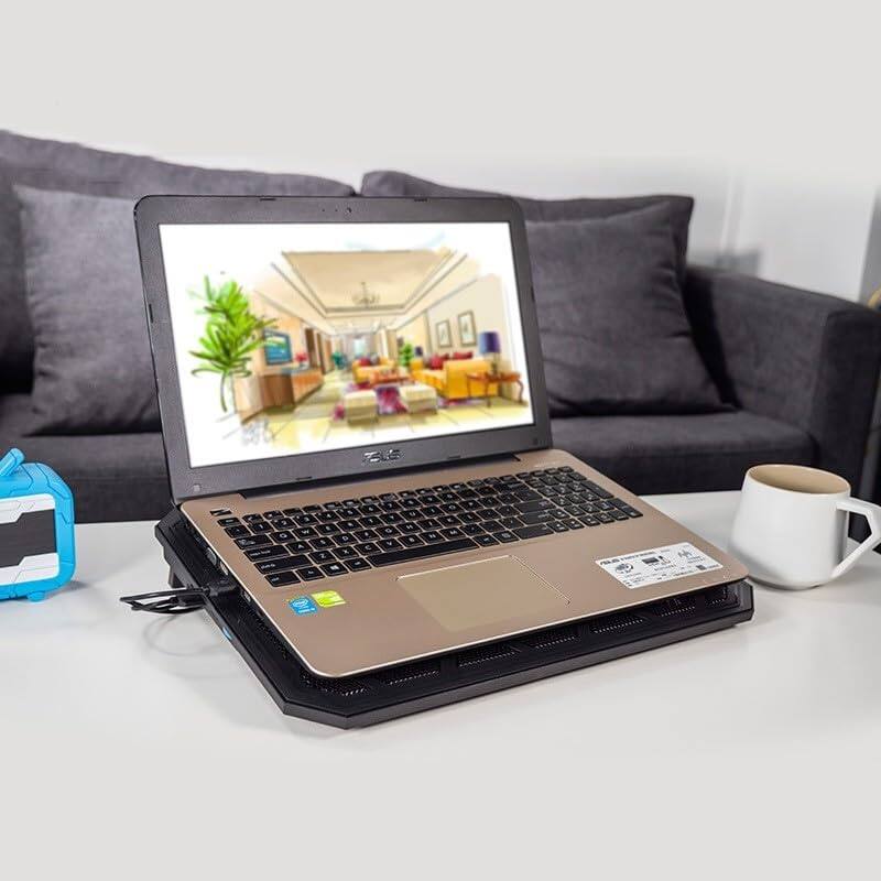 Alt View 4. HongFei - HongFei Laptop Cooling Pad with 6 Quiet Fans, Dual USB Ports, Height-Adjustable, Fits 15-17.3" Laptops - Black.